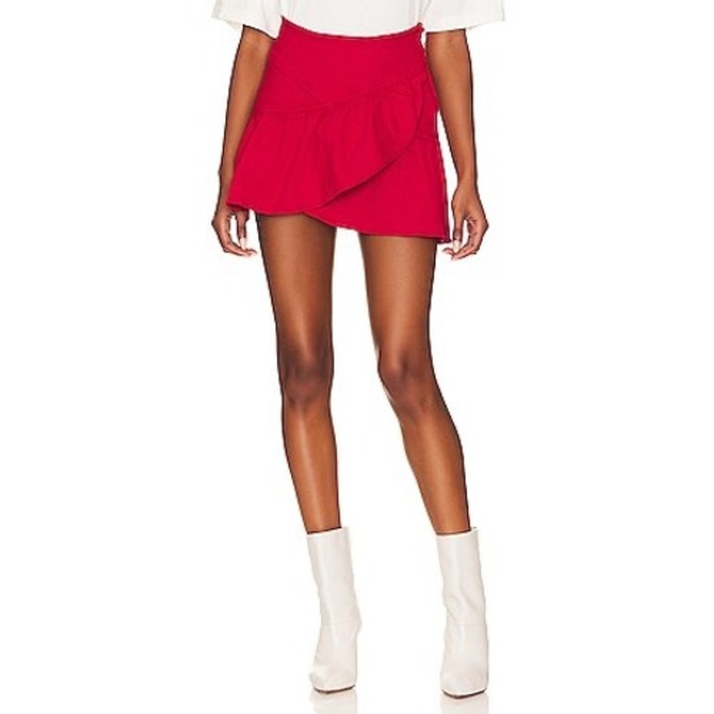 Mother Denim The Minx Mini Skirt Ribbon Red Ruffle Tiered 90201-753 Size 32